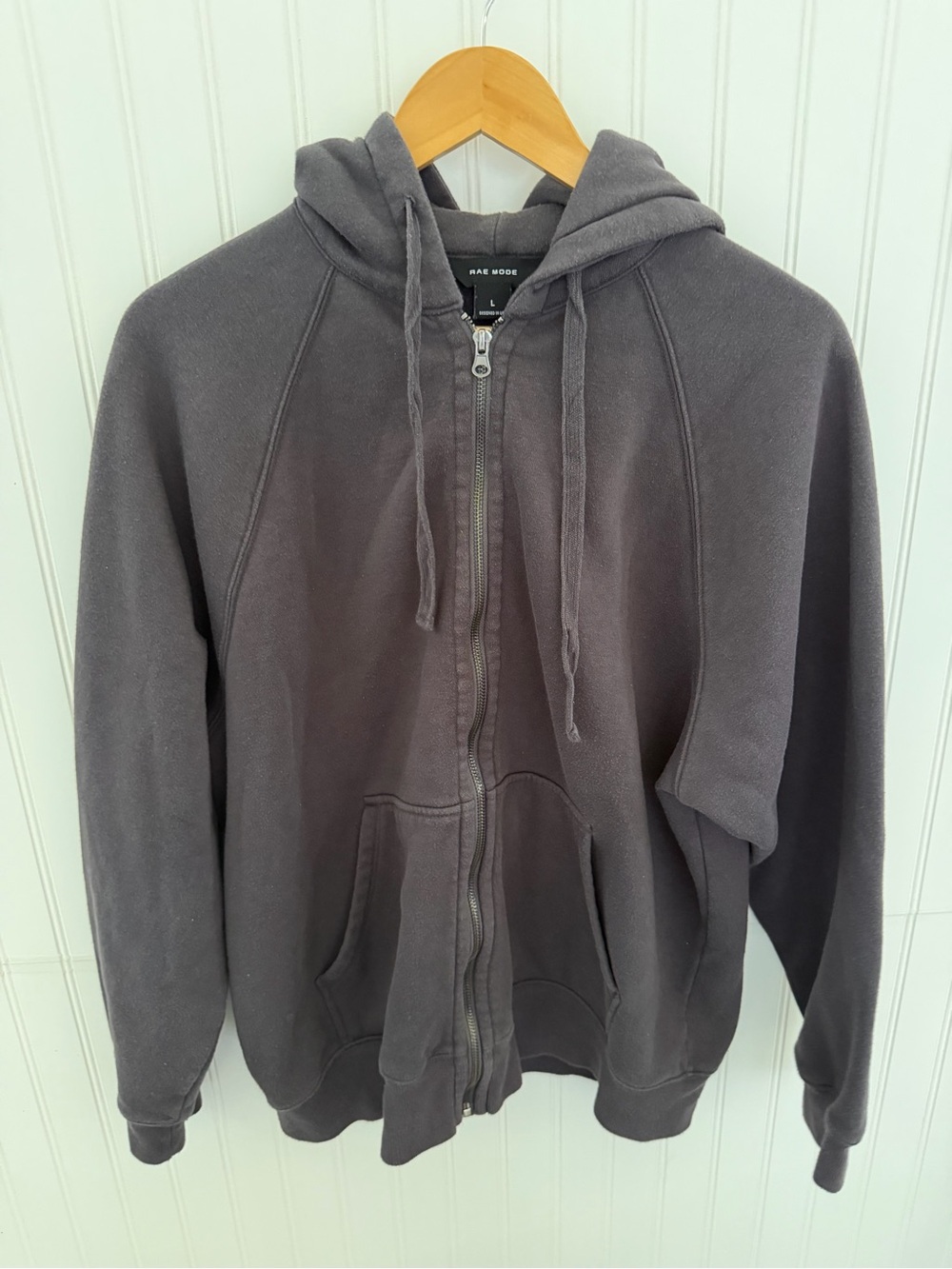 Rae Mode Washed Charcoal Zip-Up Hoodie Sweatshirt size L